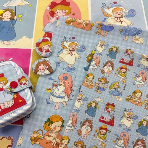 （版权花色）全棉8安帆布高密女孩系列包包背带裤枕套数码布料