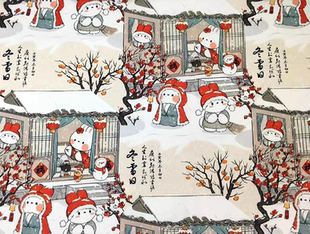 一米价40支全棉府绸下雪兔洛丽塔裙衬衣棉服肠圈床品布料