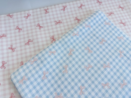 设计师全棉8安帆布高密格子蝴蝶结韩系卡通包包外套桌布手工数码