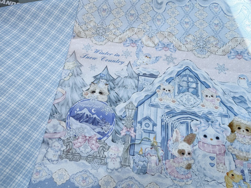 版权花色全棉8安帆布高密帆布冬日雪屋系列包包桌布背带裤外套