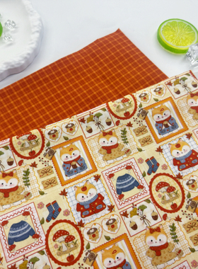 全棉8安帆布和府绸高密拼布松鼠焦糖格子卡通外套桌布包包背带裤