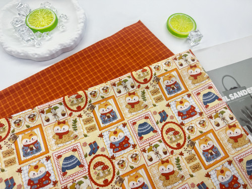 全棉8安帆布和府绸高密拼布松鼠焦糖格子卡通外套桌布包包背带裤