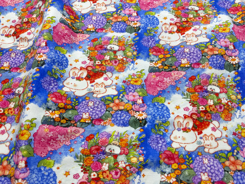 一米特价天丝麻加厚微弹汤丸酱插画系列肠圈包包衬衣外套数码布料