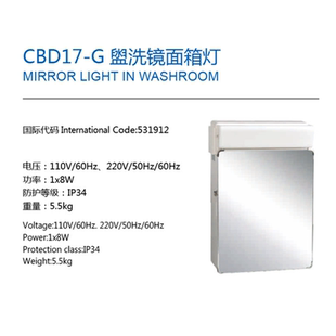 船卫生间储藏室8W荧光灯 盥洗镜面箱灯CBD17-G 船用镜前灯