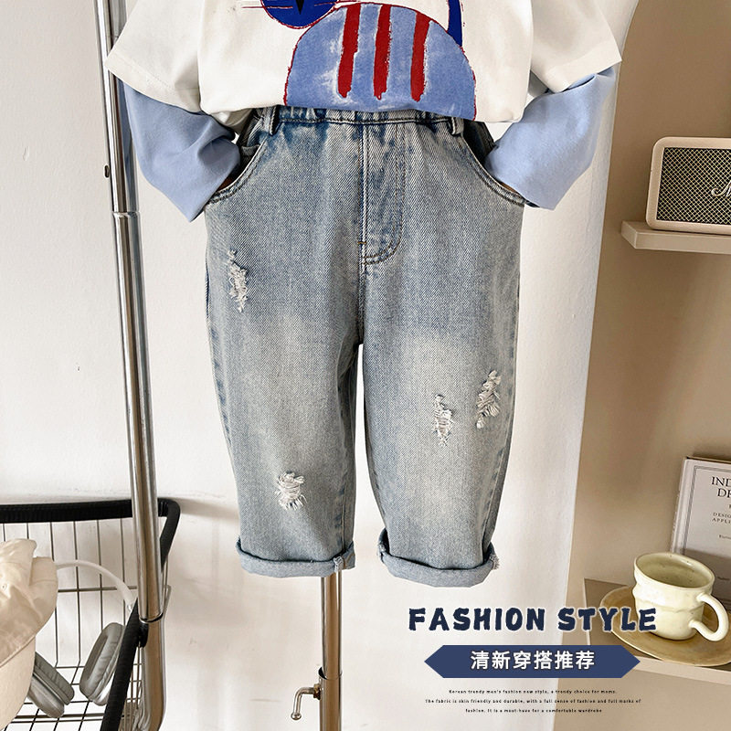 2026早春新品复古水洗儿童破洞牛仔裤百搭帅气男童裤子新款,童装/婴儿装/亲子装,儿童牛仔裤,淘宝优惠券,粉丝福利购,淘宝优惠卷