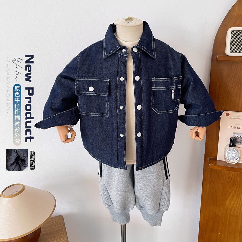 幼儿园男童夹棉牛仔外套2025冬季新款童装儿童夹棉牛仔衣男孩衣服