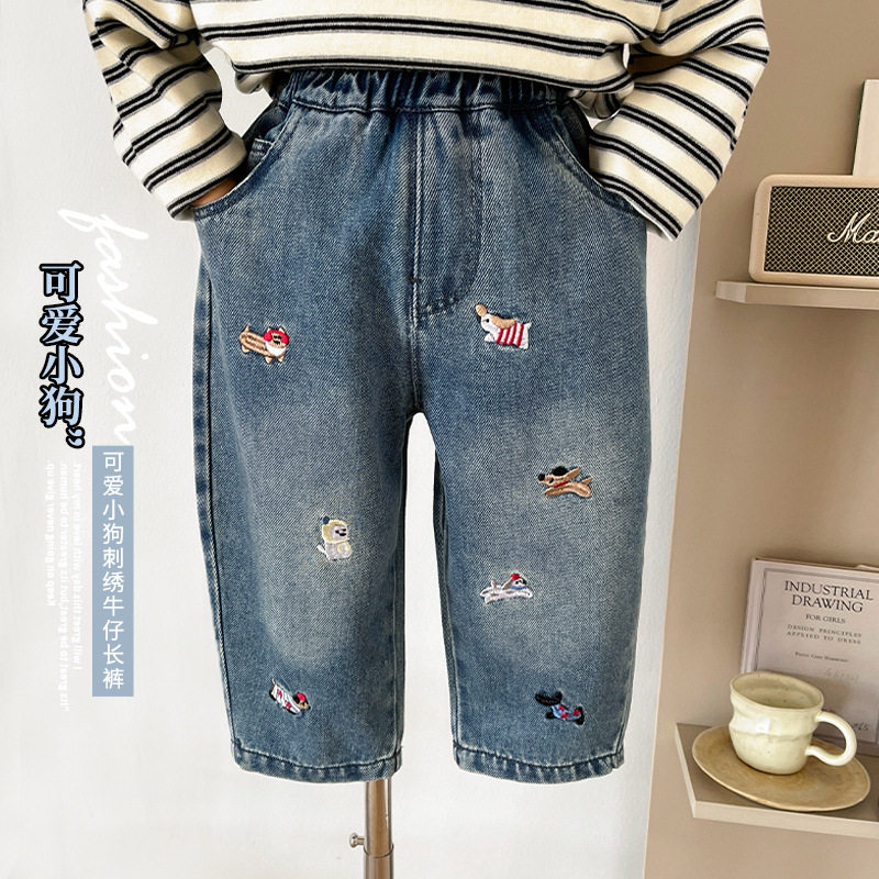 2026春季新款韩系百搭儿童刺绣小狗牛仔裤可爱男童长裤新品,童装/婴儿装/亲子装,儿童牛仔裤,淘宝优惠券,粉丝福利购,淘宝优惠卷