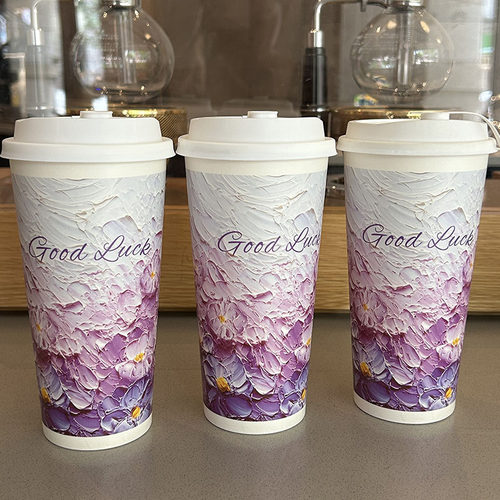水彩画纸杯一次性奶茶杯子定制