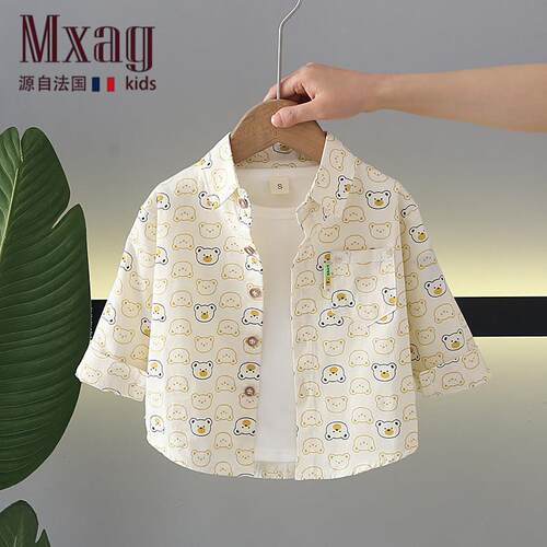 MXAG男童卡通小熊衬衫春