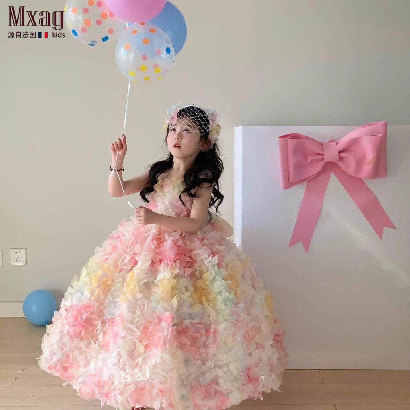MXAG法国女童公主裙生日演出彩虹小仙女礼服春夏季蓬蓬洋装
