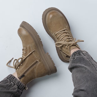中帮皮靴高帮鞋 加绒棉鞋 皮鞋 靴冬季 男靴子 厚底工装 真皮马丁靴男鞋