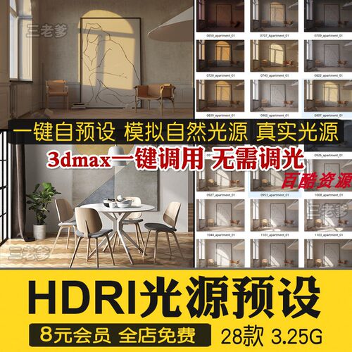 hdri贴图 hdri环境贴图 天空贴图 3dmax灯光渲染 3D模型光源预设