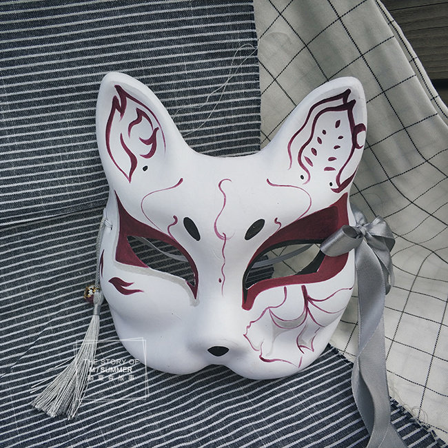 陌夏有故事原创国画江湖之不良人白无常手绘狐狸半脸纸浆面具和风