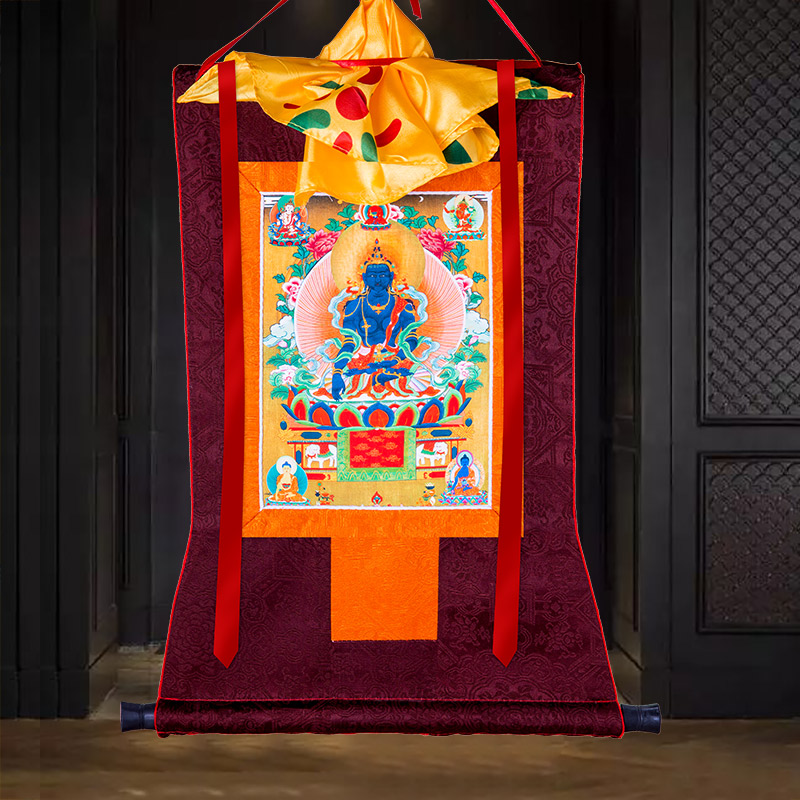 不动佛唐卡刺绣布料装裱西藏唐卡装饰挂画不动佛唐卡佛像挂画