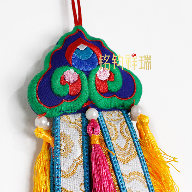 藏式手鼓幡六角飘带绣花民族风装饰小法幢手工复古挂饰佛具佛堂