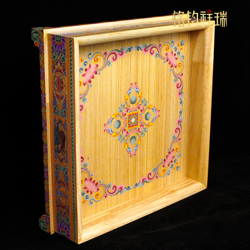彩绘果盘方形木托盘藏式果盘民族风中式八吉祥供果盘家用复古摆件