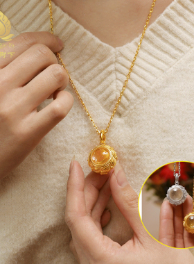 S925纯银镀金莲花嘎乌盒吊坠正面凸圆藏式民族风情侣配饰大中小号