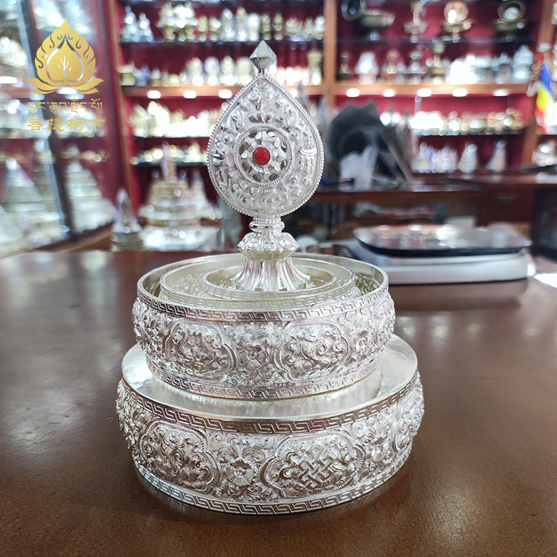 曼扎盘S990纯银手工曼扎藏式八吉祥基盘曼茶罗纯银曼达盘直径12cm