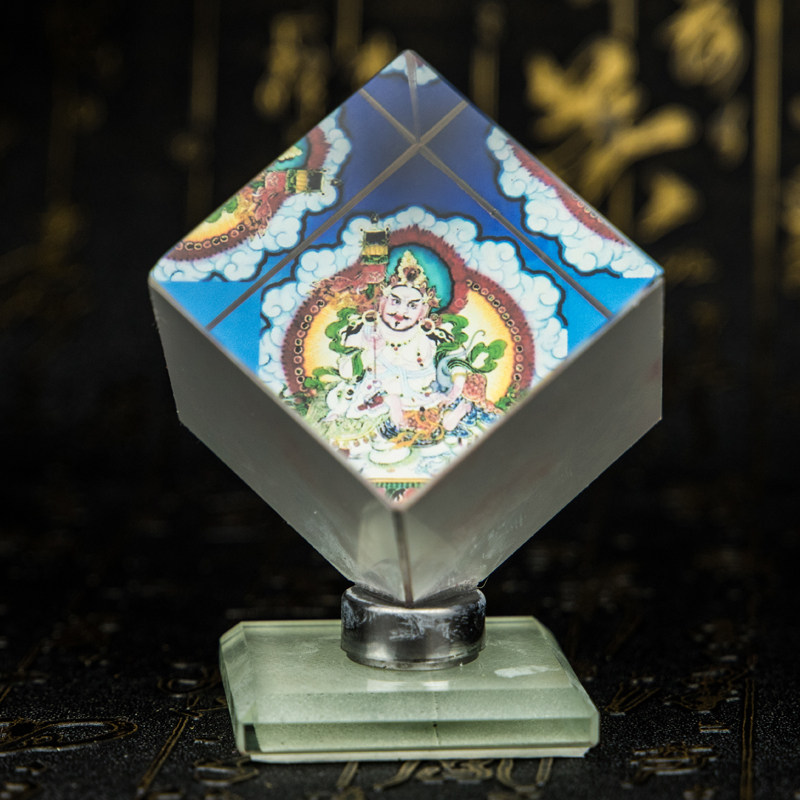 藏式风人造水晶财神度母莲师唐卡车载佛像摆件包邮结缘新三面转动