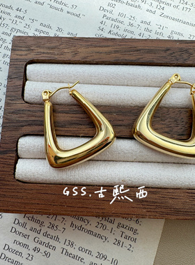 【古熙西外饰】原单钛钢镀K金色简约气质百搭耳环法式欧美耳圈