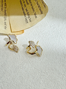 【古熙西外饰】低价不低品 设计感仿耳扣 银针银杏叶耳钉 真贝壳