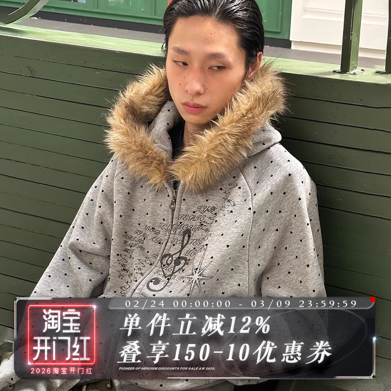 POH HEART HOODIE 爱心波点 猎装毛领 音符涂鸦 400G加绒连帽卫衣 - POH(PIONEER OF HEROISM)出品