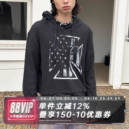 SADSOUP十字旗肌理长袖卫衣帽衫