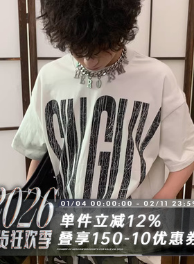 POH 24SS 鼠镇燃烧GISM地壳朋克金属摇滚印花275g宽松短袖T恤