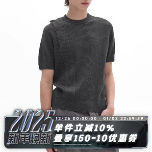 螺纹袖 摆 针织短袖 KNIT 针织斜扣 TEE 老钱风格 POH 知识分子