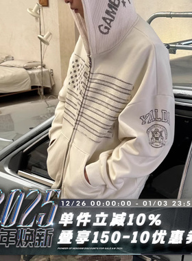 POH MESH HOODIE 白星旗 网眼材质拼接 喷涂风 400G加绒连帽卫衣