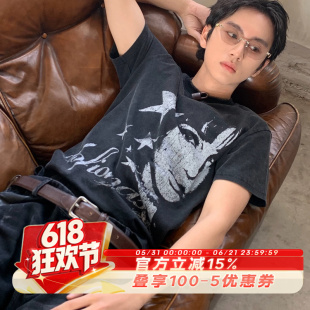 SADSOUP 星星摇滚 人像印花 合身版型 水洗褪色 235g纯棉 短袖T恤