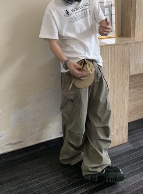 SADSOUP 纽约街头滑板少年风琴口袋拉链机能面料垂坠感阔腿工装裤