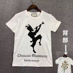 G家 网红金美辛同款 锦田JINTIAN白色印花小恶魔圆领短袖T恤上衣