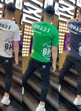 2208夏季新款男士字母数字印花潮流时尚半袖青年情侣款短袖T恤男