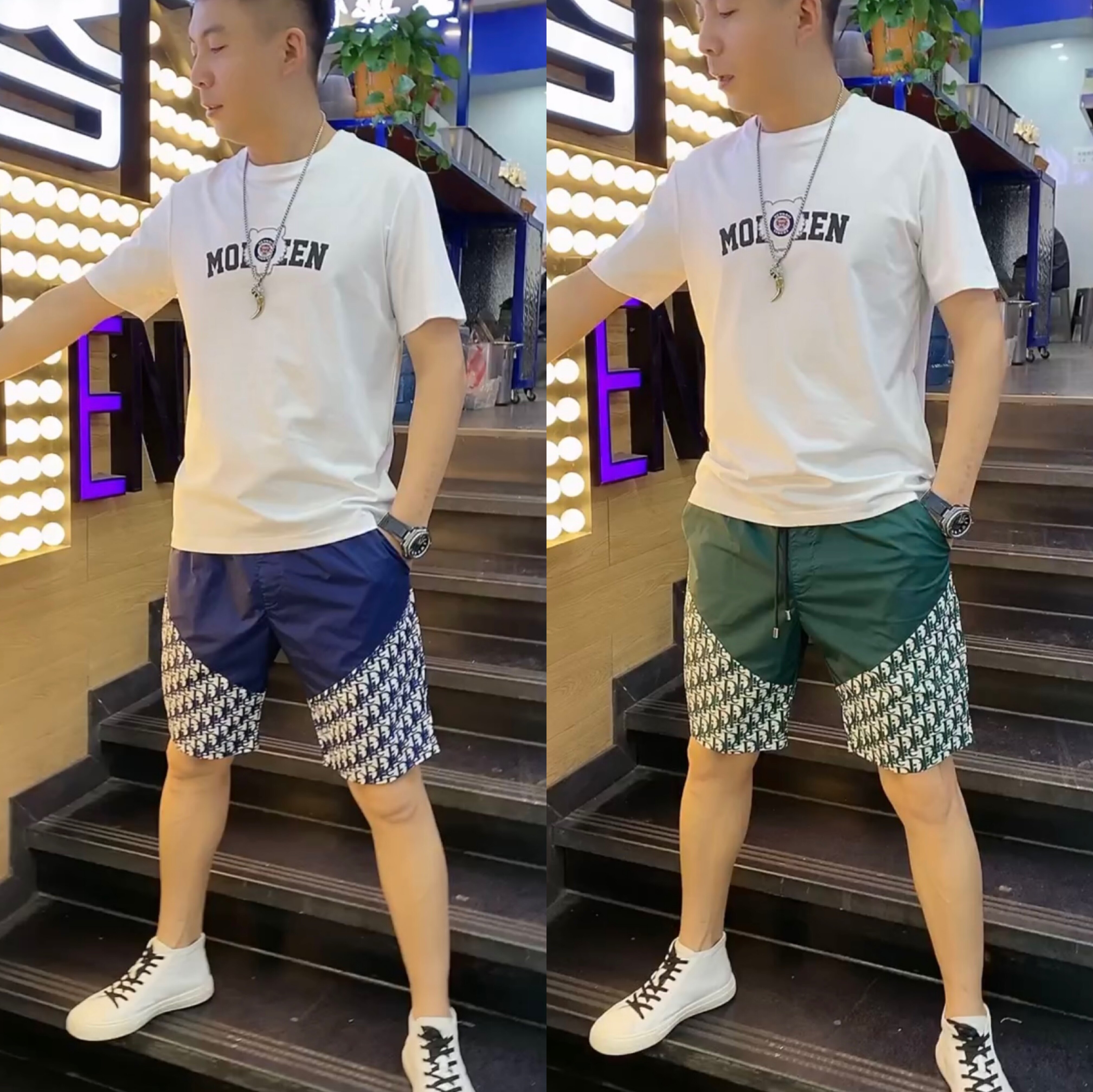 短裤欧货潮流时尚都市拼接色休闲