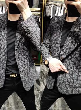 2394春夏薄款男士商务休闲西服欧货印花修身夏季薄外套男装西装男