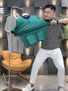 2351夏季男士条纹翻领短袖时尚百搭青年男装衣服t恤半袖POLO衫男