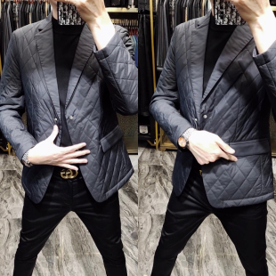 外套棉袄 棉服男欧货长袖 892春秋男士 西服薄棉服男商务休闲轻薄款