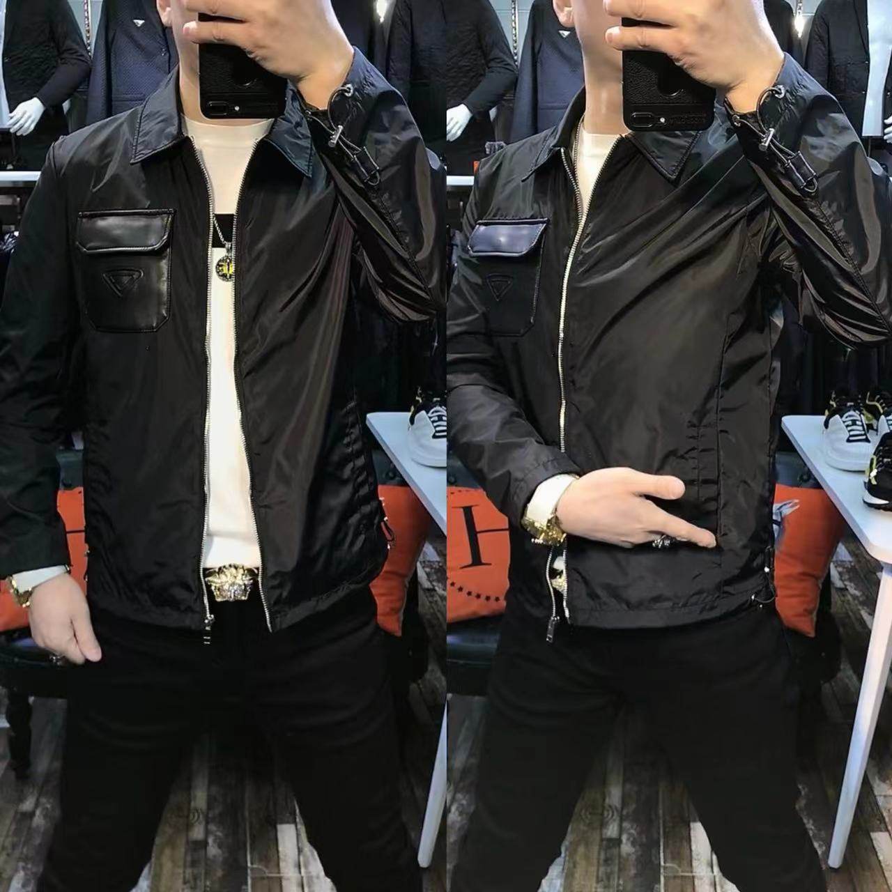 欧货翻领春夏薄款皮兜夹克