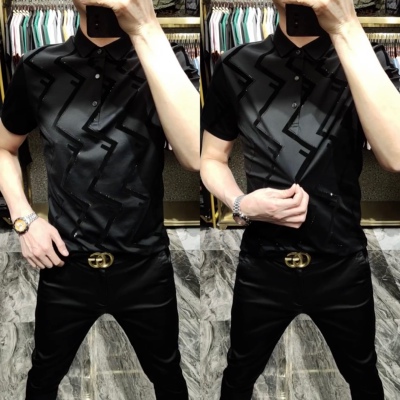 欧货植绒翻领小衫夏季短袖POLO衫