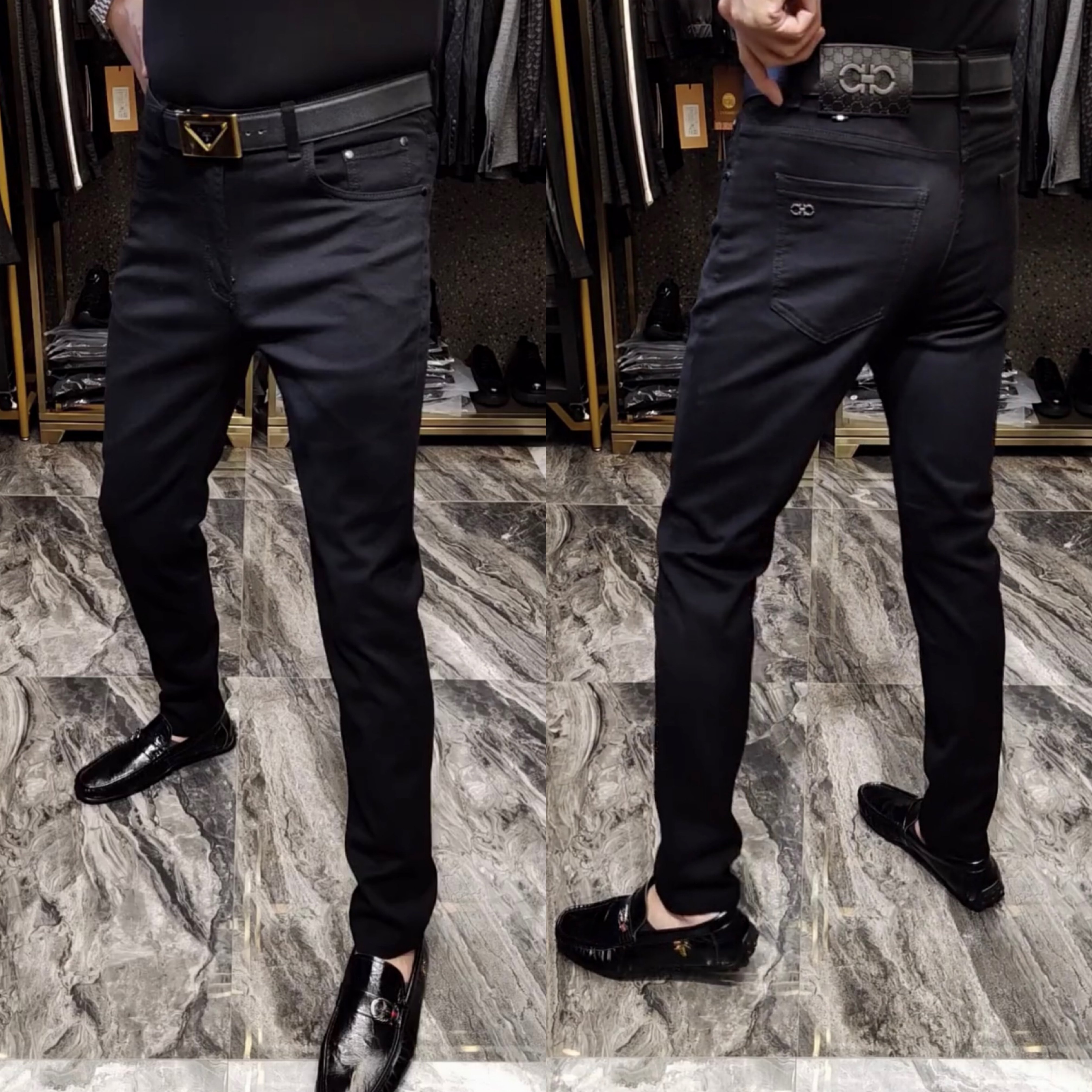 67春秋男士纯黑色水洗高腰直筒牛仔裤男百搭商务休闲裤子男新款潮