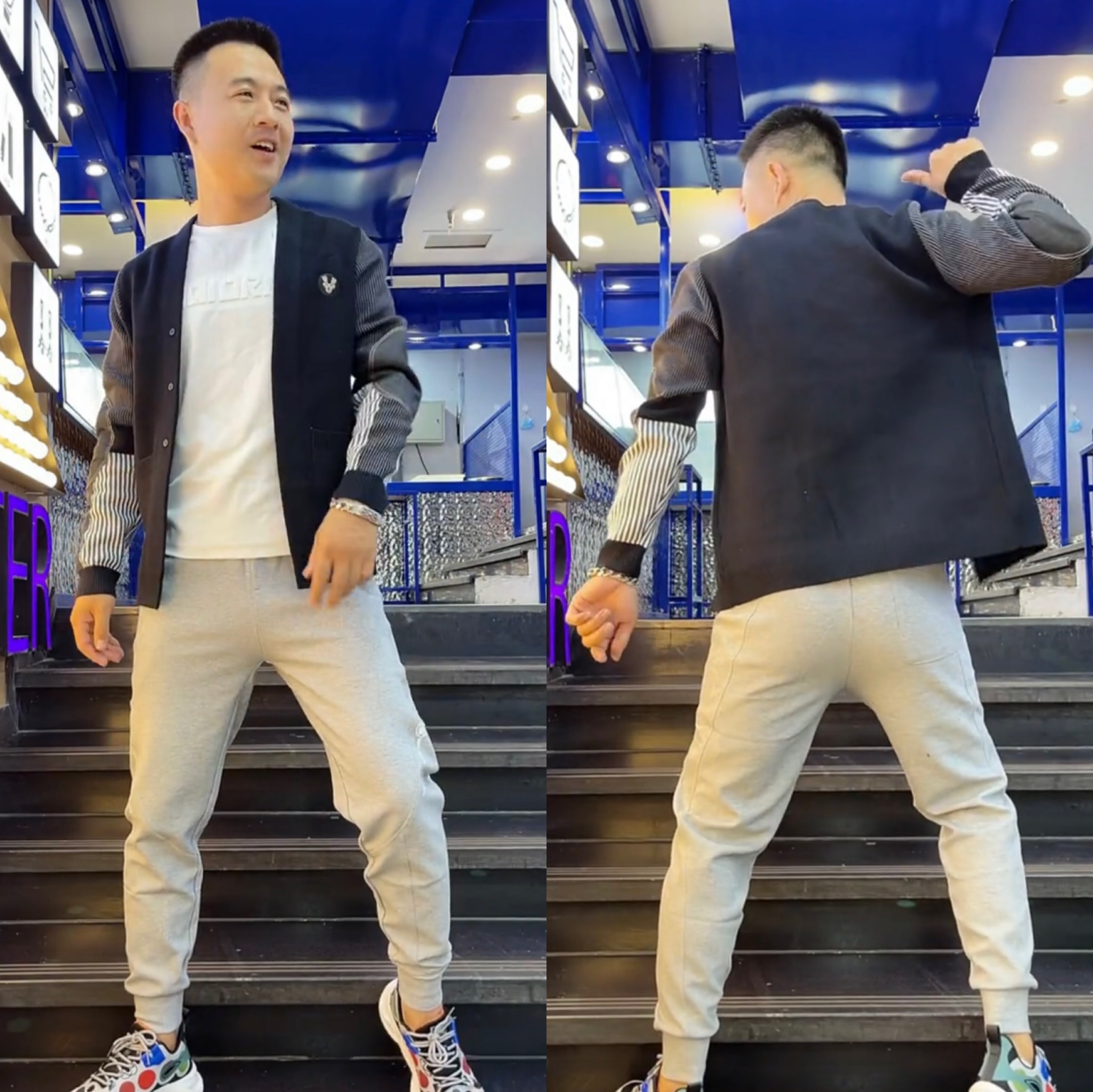 秋冬拼接颜色长袖潮流时尚针织衫