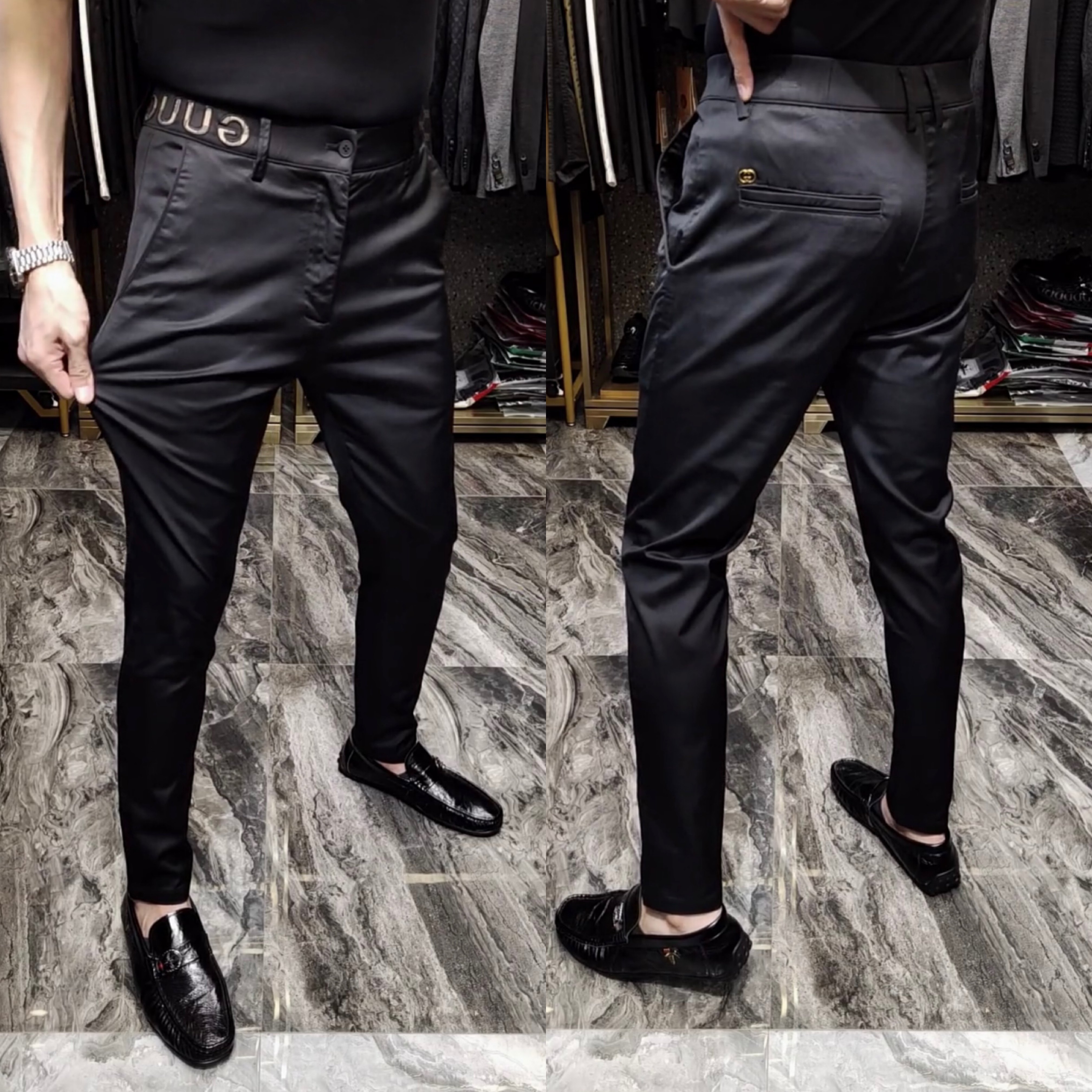 9003早秋新款男士纯黑色商务休闲裤春秋直筒裤子男直脚弹力百搭潮