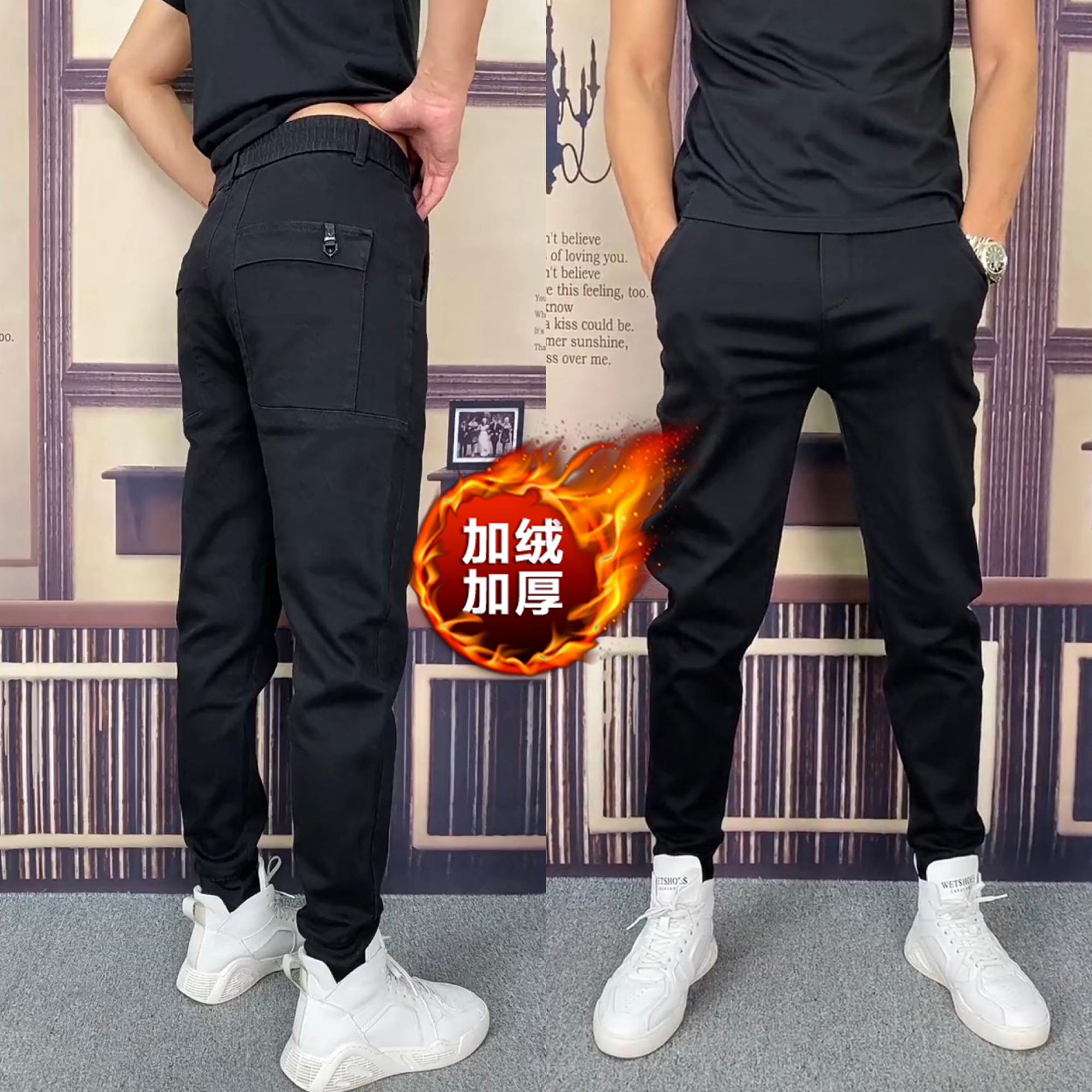 682 男士春秋季小脚裤长裤韩版修身显瘦弹力男裤简单黑色休闲裤潮