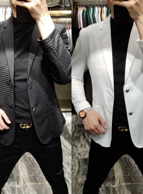 6153男士夏季薄款时尚潮流商务休闲便服西装翻晒服轻薄透气外套男