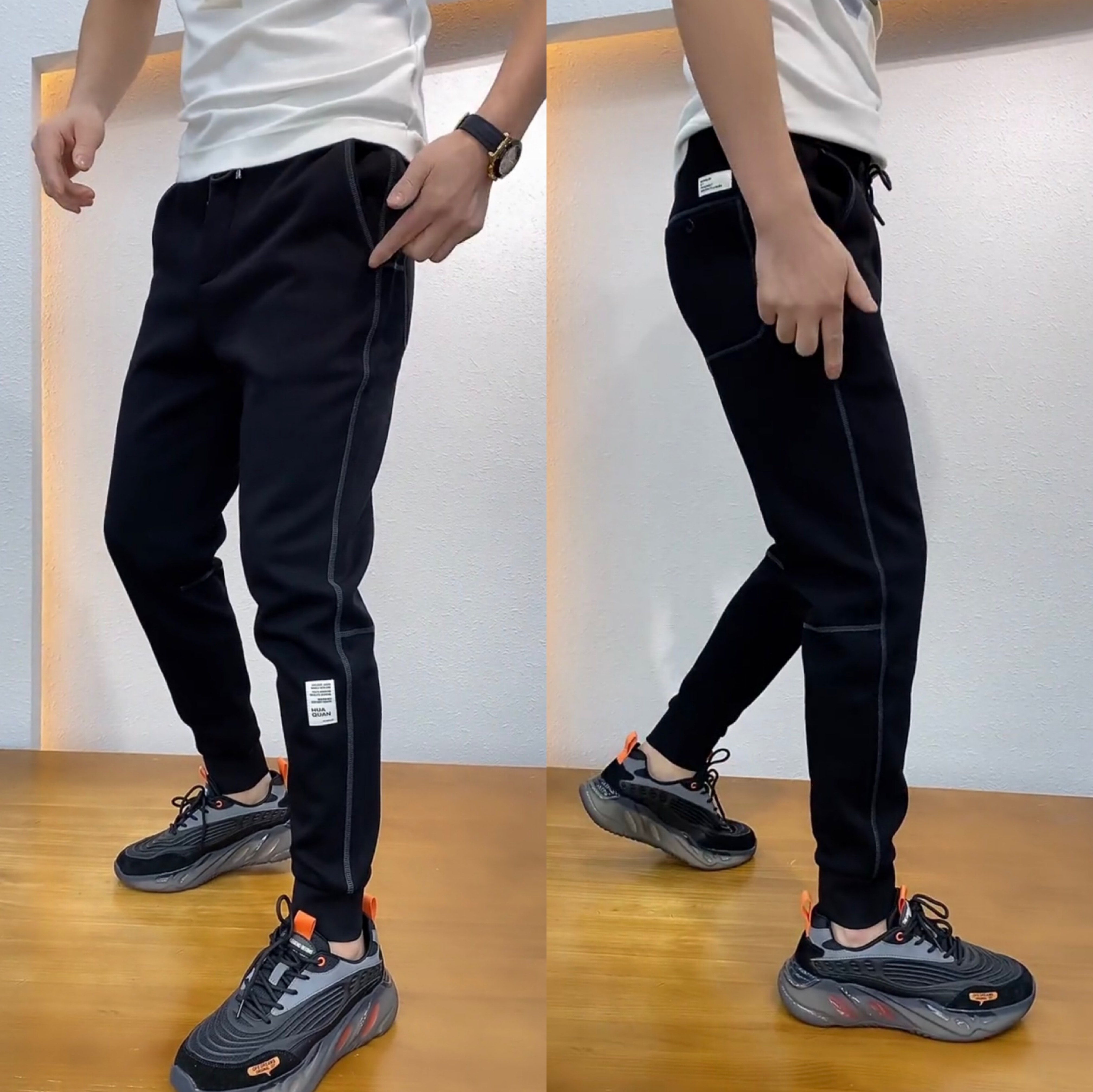 8966男士春秋款休闲裤加绒修身小脚裤子男弹力春季卫裤运动裤男裤