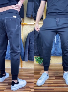 8966春秋男士加绒保暖休闲裤弹力舒适修身小脚卫裤春季裤子男束脚