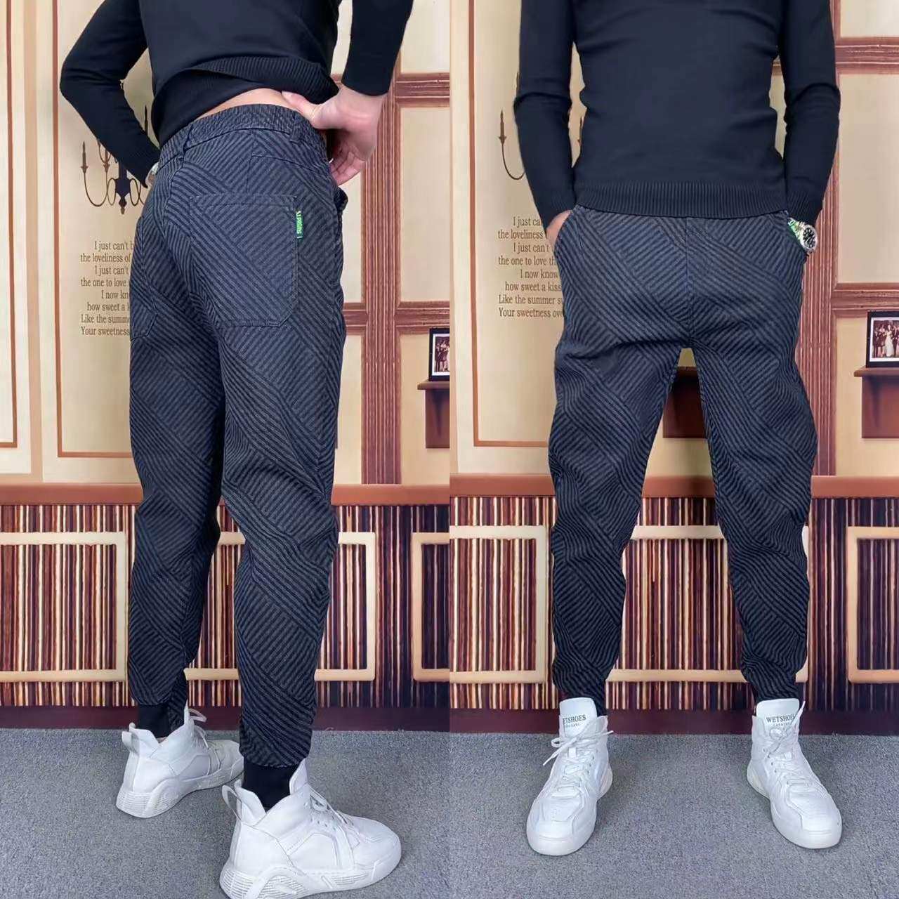 9193秋冬男士时尚印花小脚裤修身
