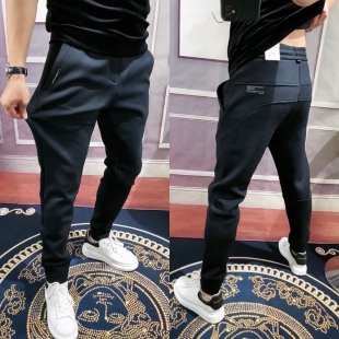 黑色大码裤子春季休闲卫裤修身小脚弹力运动裤小脚裤休闲裤男束脚