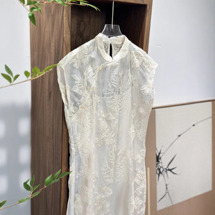 连衣裙两件套女夏改良旗袍年轻款 新中式 立领盘扣提花网纱刺绣